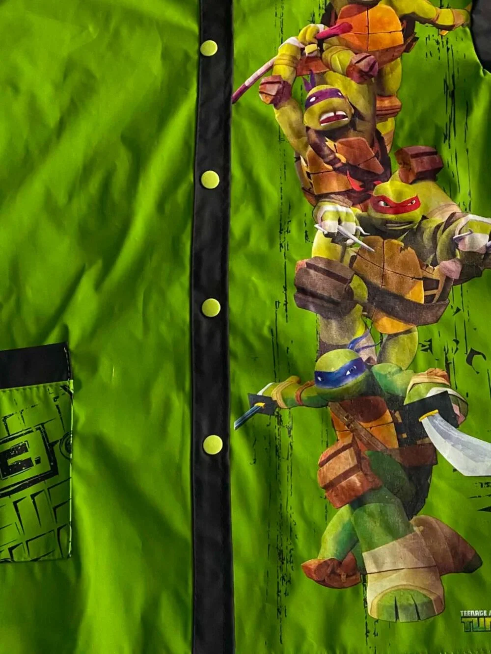 Nickelodeon TMNT Boys Raincoat Hooded Snap Front Green Rain Jacket Size M/L